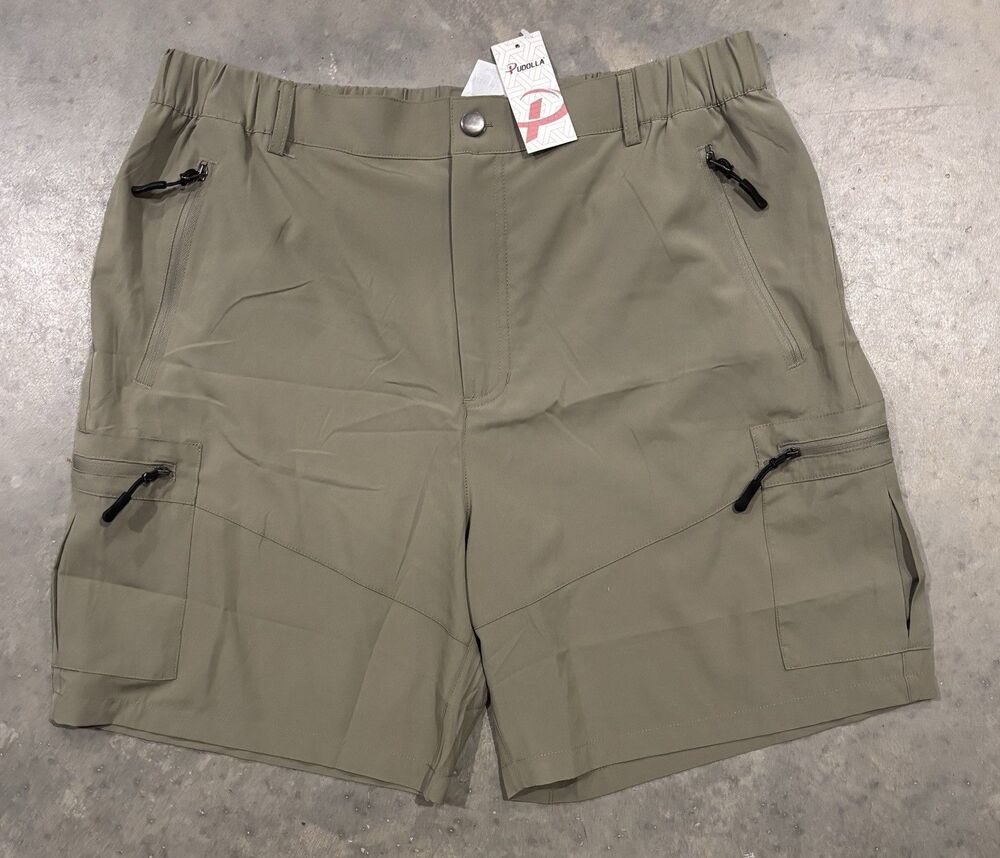 NEW Pudolla Mens XL Cargo Shorts 8” Inseam Elastic Waist Zipper Pockets